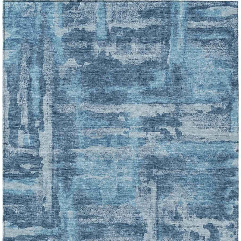 8' X 10' Denim Blue And Sky Blue Abstract Washable Indoor Outdoor Area Rug