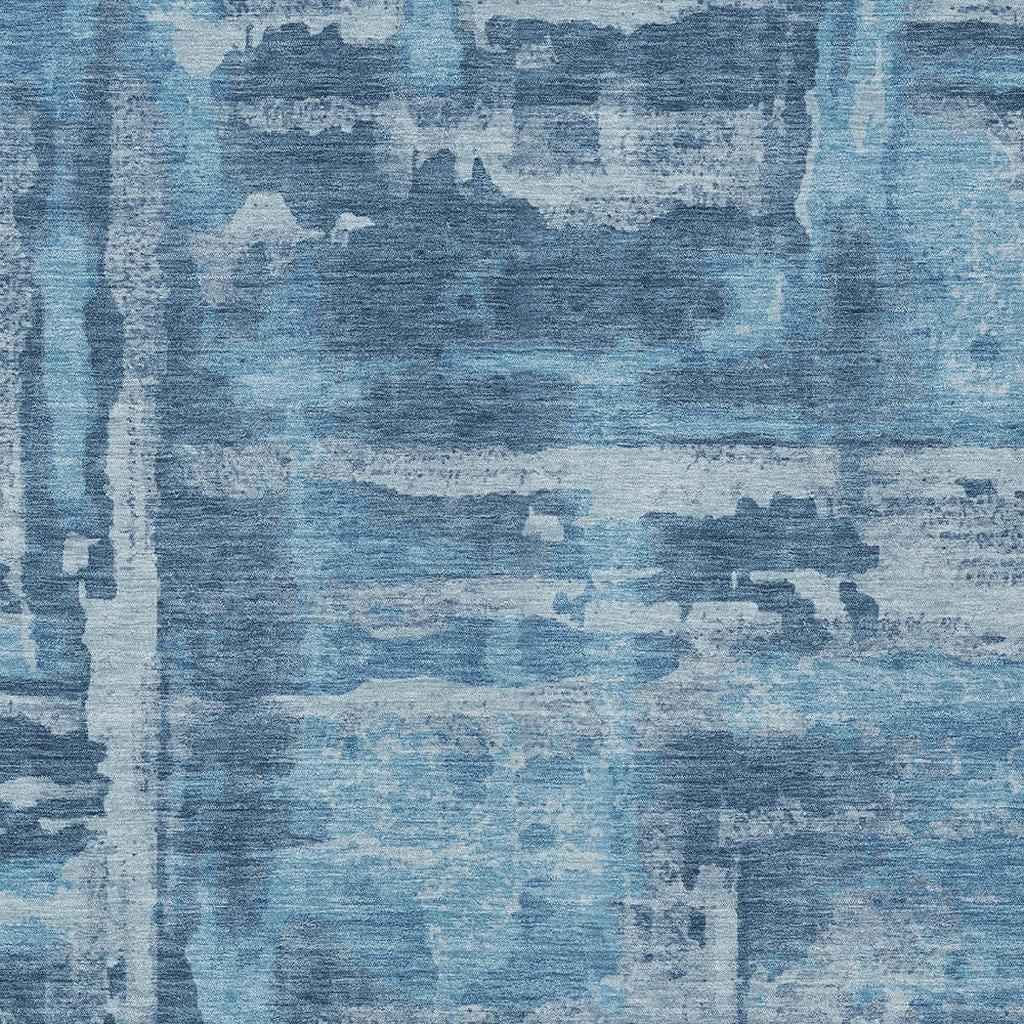 8' X 10' Denim Blue And Sky Blue Abstract Washable Indoor Outdoor Area Rug