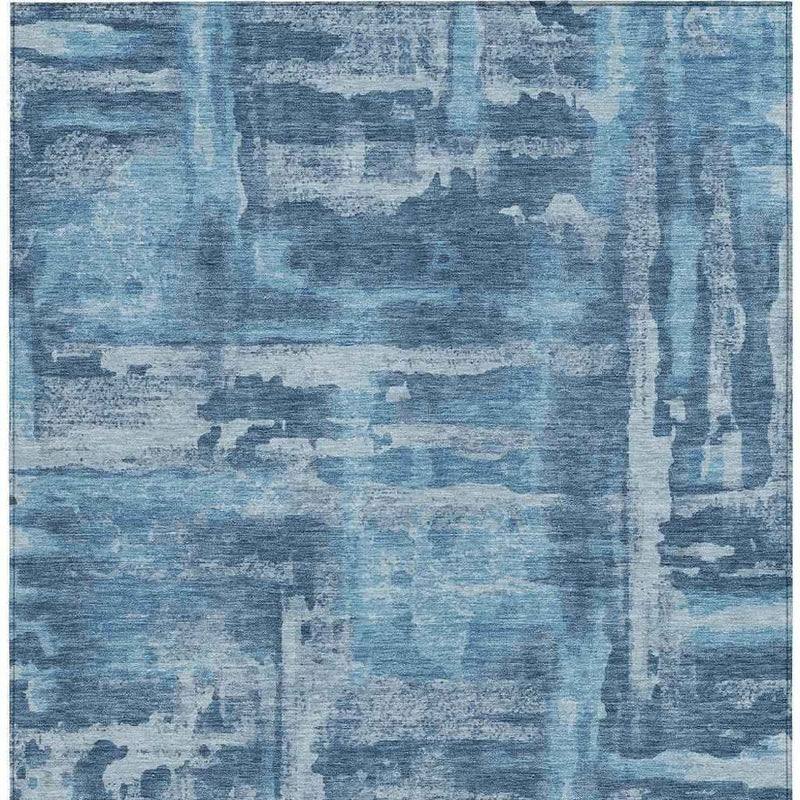 3' X 5' Denim Blue And Sky Blue Abstract Washable Indoor Outdoor Area Rug