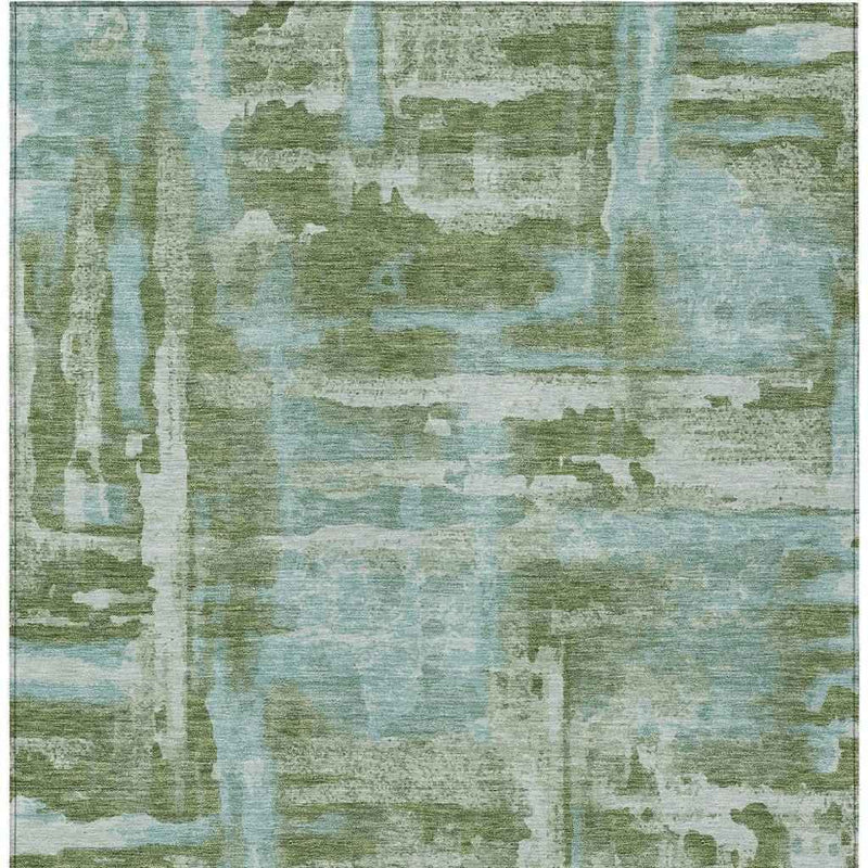 8' X 10' Fern Green And Sky Blue Abstract Washable Indoor Outdoor Area Rug