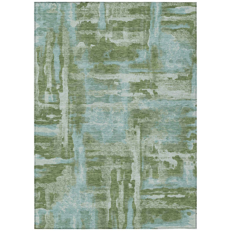8' X 10' Fern Green And Sky Blue Abstract Washable Indoor Outdoor Area Rug