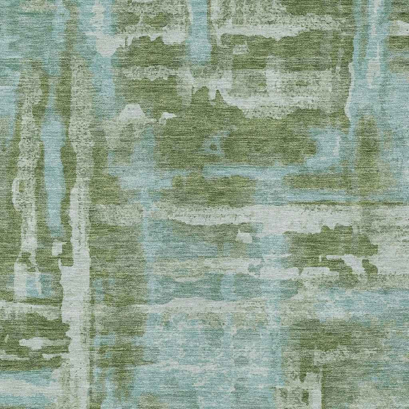 8' X 10' Fern Green And Sky Blue Abstract Washable Indoor Outdoor Area Rug