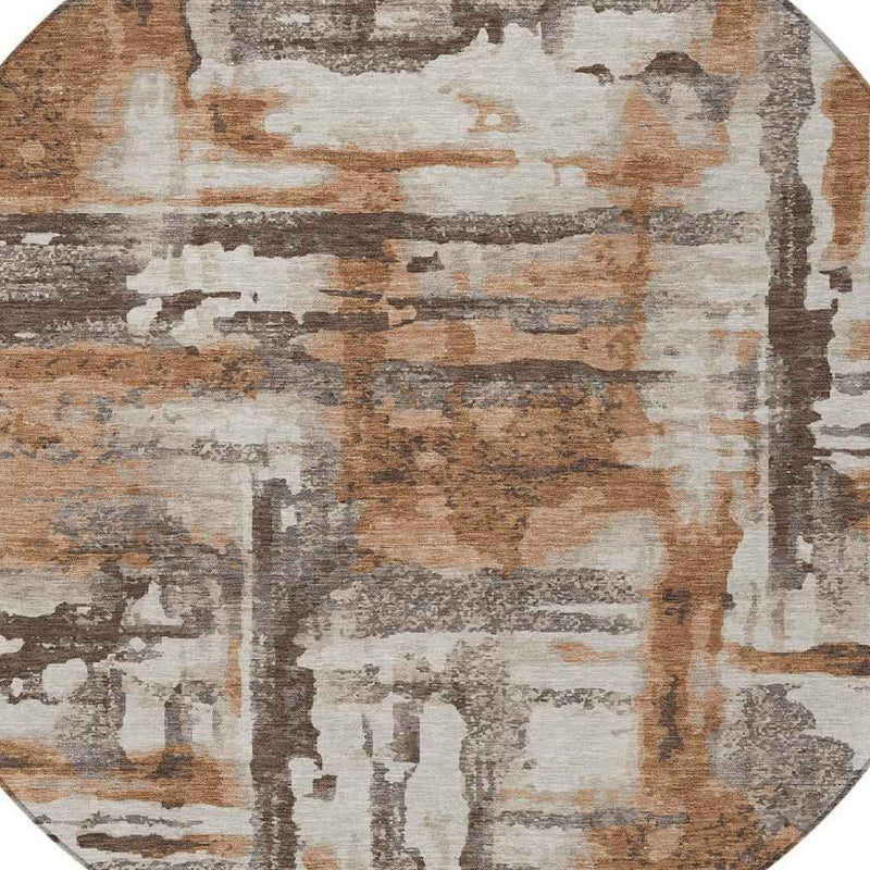 8' Rust And Taupe Round Abstract Washable Indoor Outdoor Area Rug