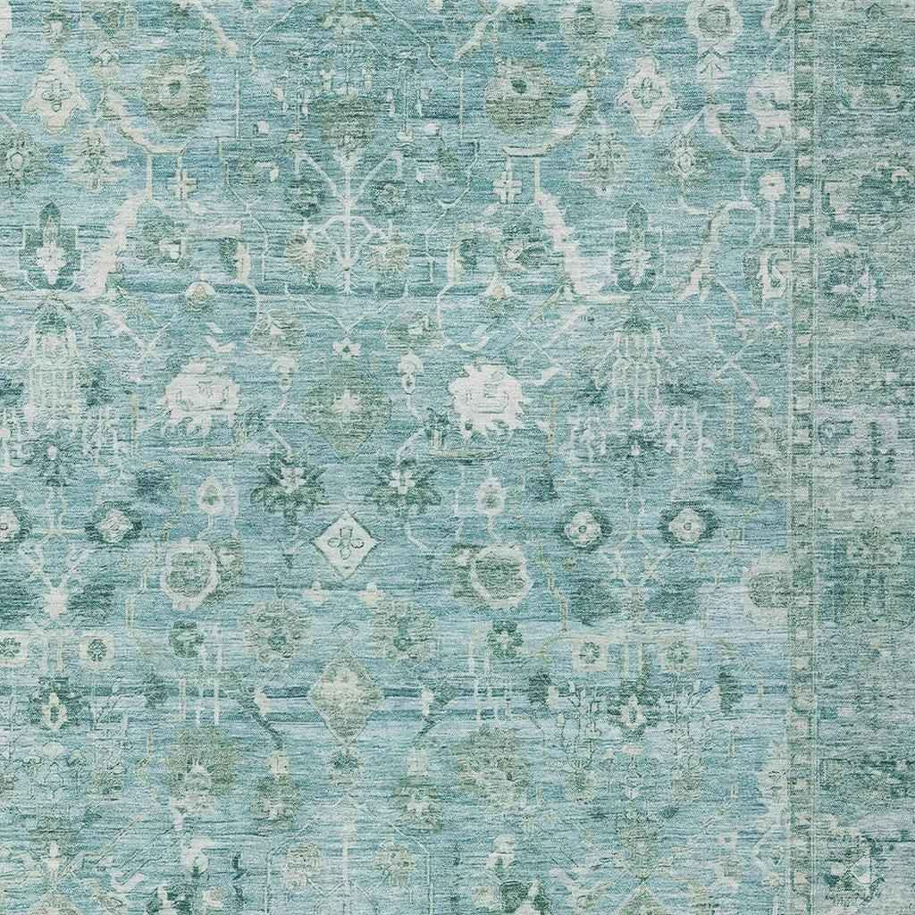 5' X 8' Blue Gray And Ivory Oriental Washable Indoor Outdoor Area Rug