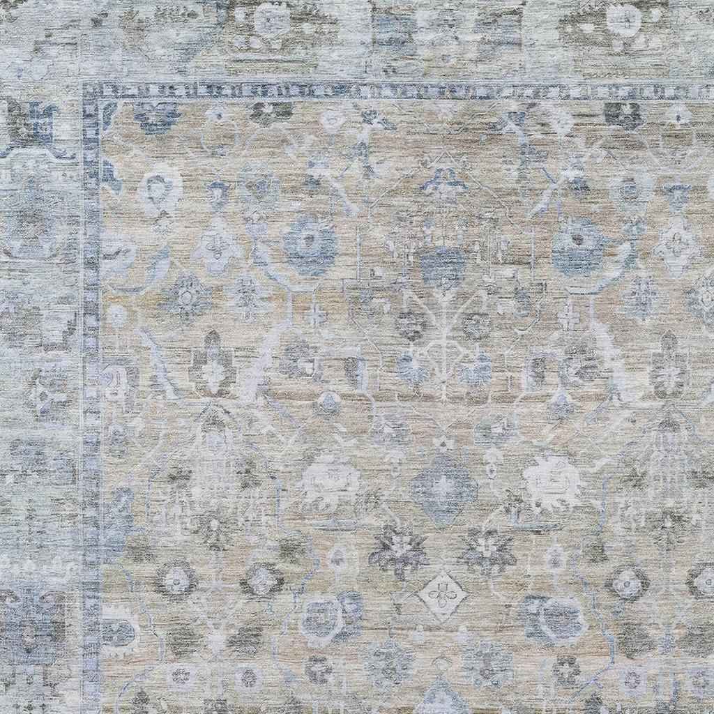 9' X 12' Beige Blue And Ivory Oriental Washable Indoor Outdoor Area Rug