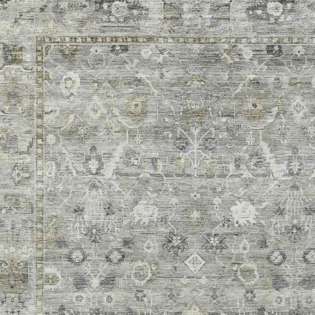 3' X 5' Pewter Beige And Ivory Oriental Washable Indoor Outdoor Area Rug