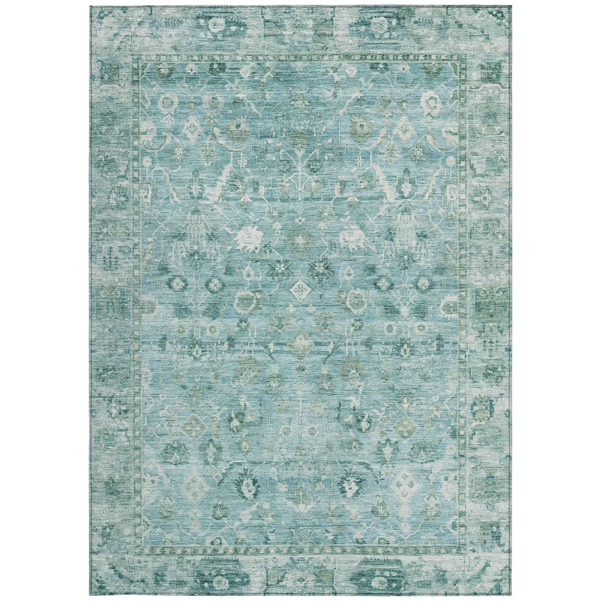 3' X 5' Blue Gray And Ivory Oriental Washable Indoor Outdoor Area Rug