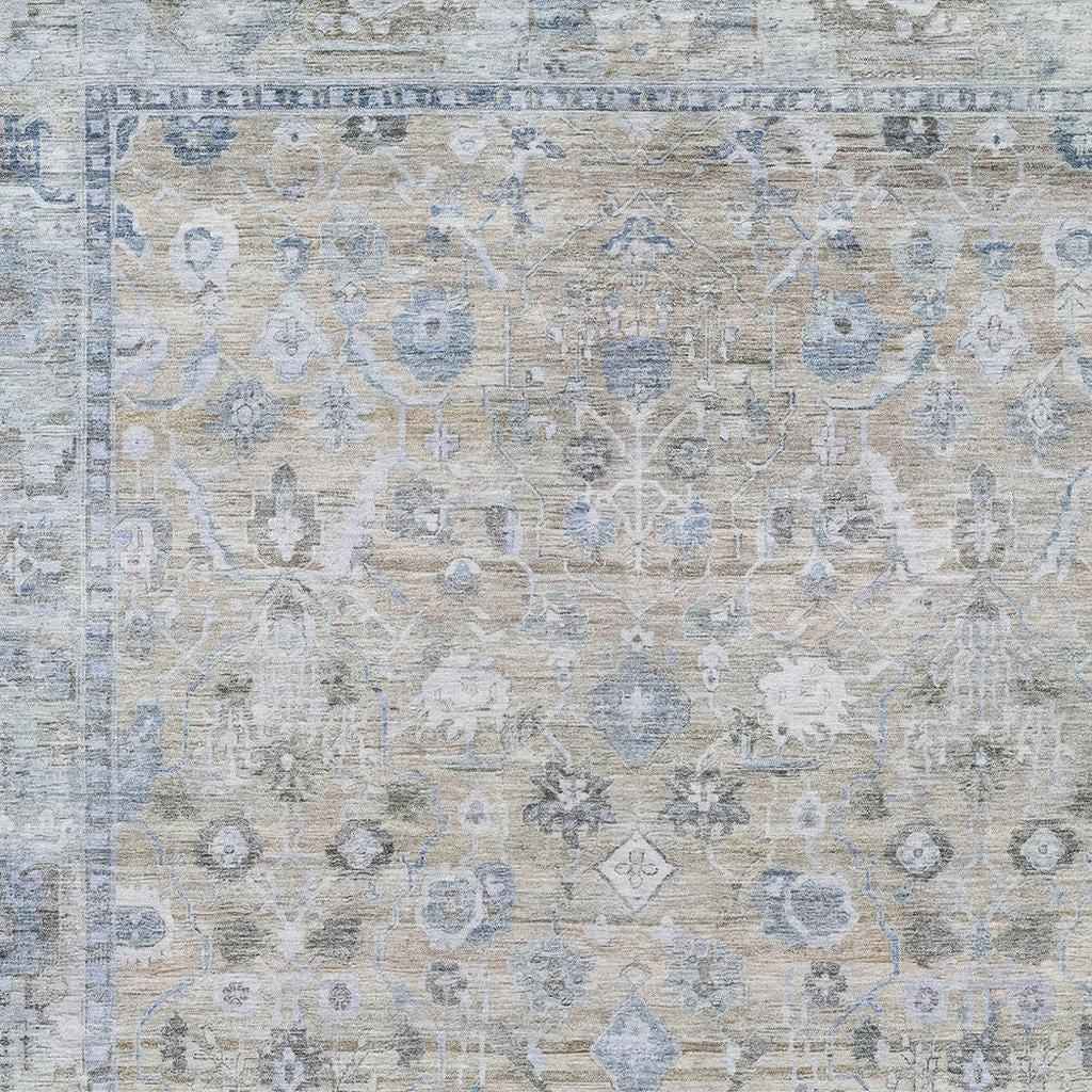 8' X 10' Beige Blue And Ivory Oriental Washable Indoor Outdoor Area Rug