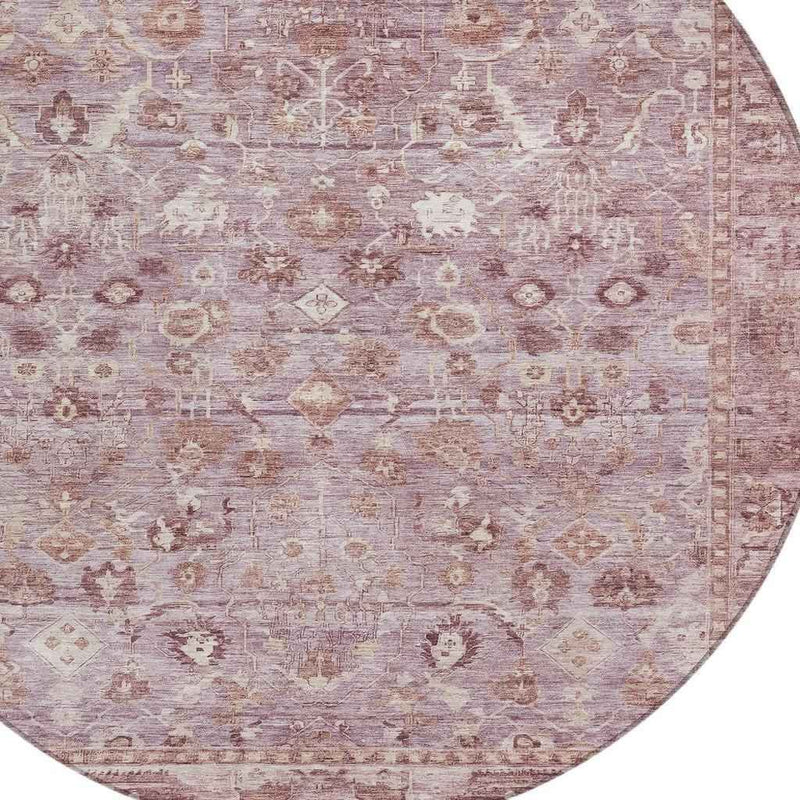 8' Blush Pink And Ivory Round Oriental Washable Indoor Outdoor Area Rug