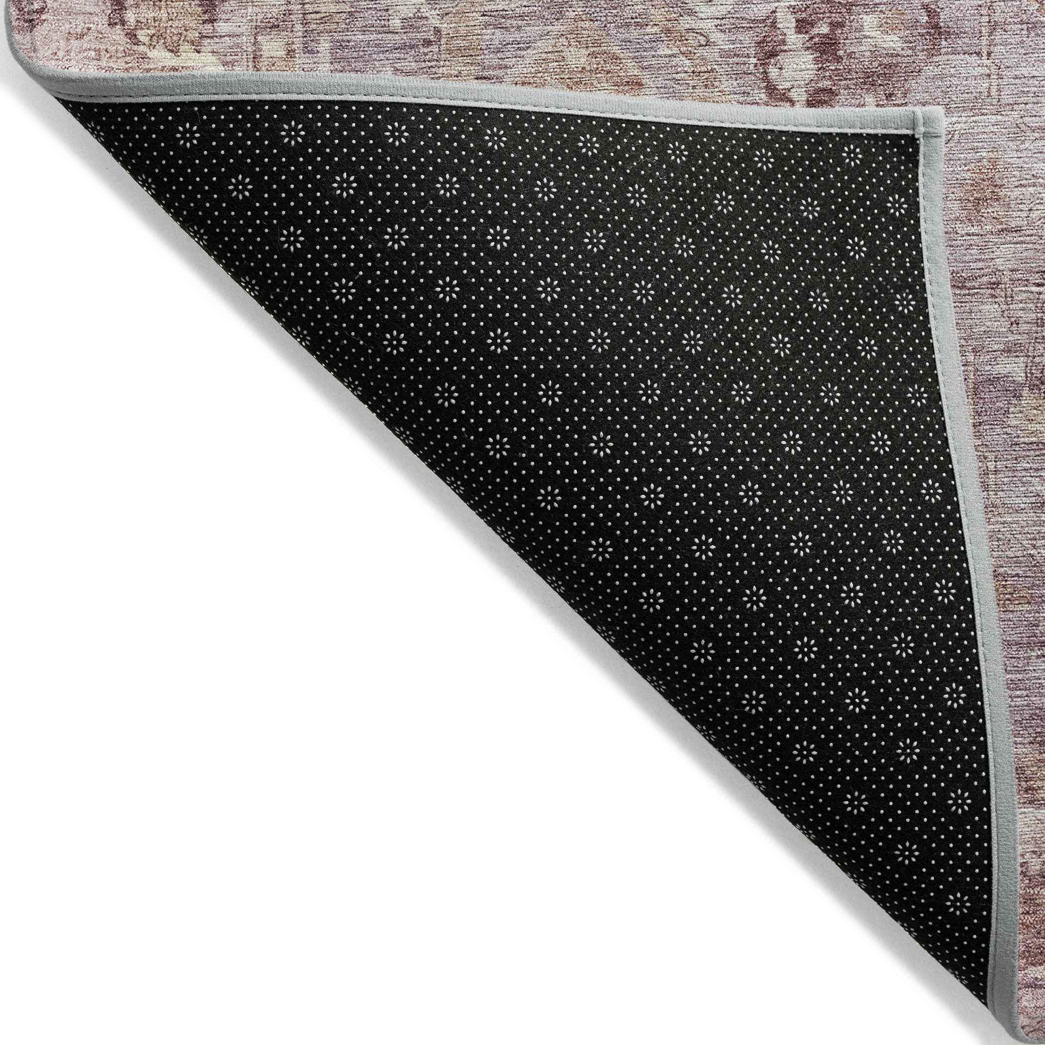 8' Blush Pink And Ivory Round Oriental Washable Indoor Outdoor Area Rug