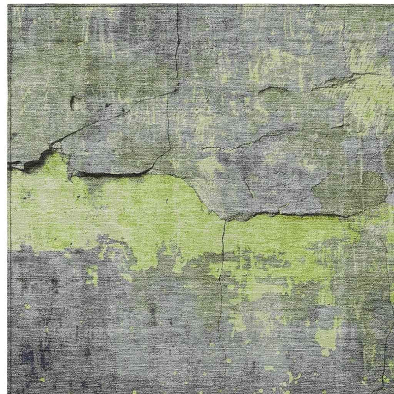 5' X 8' Lime Green Gray And Silver Abstract Washable Indoor Outdoor Area Rug