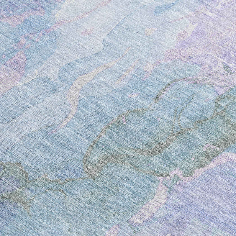 3' X 5' Lavender And Sky Blue Abstract Washable Indoor Outdoor Area Rug
