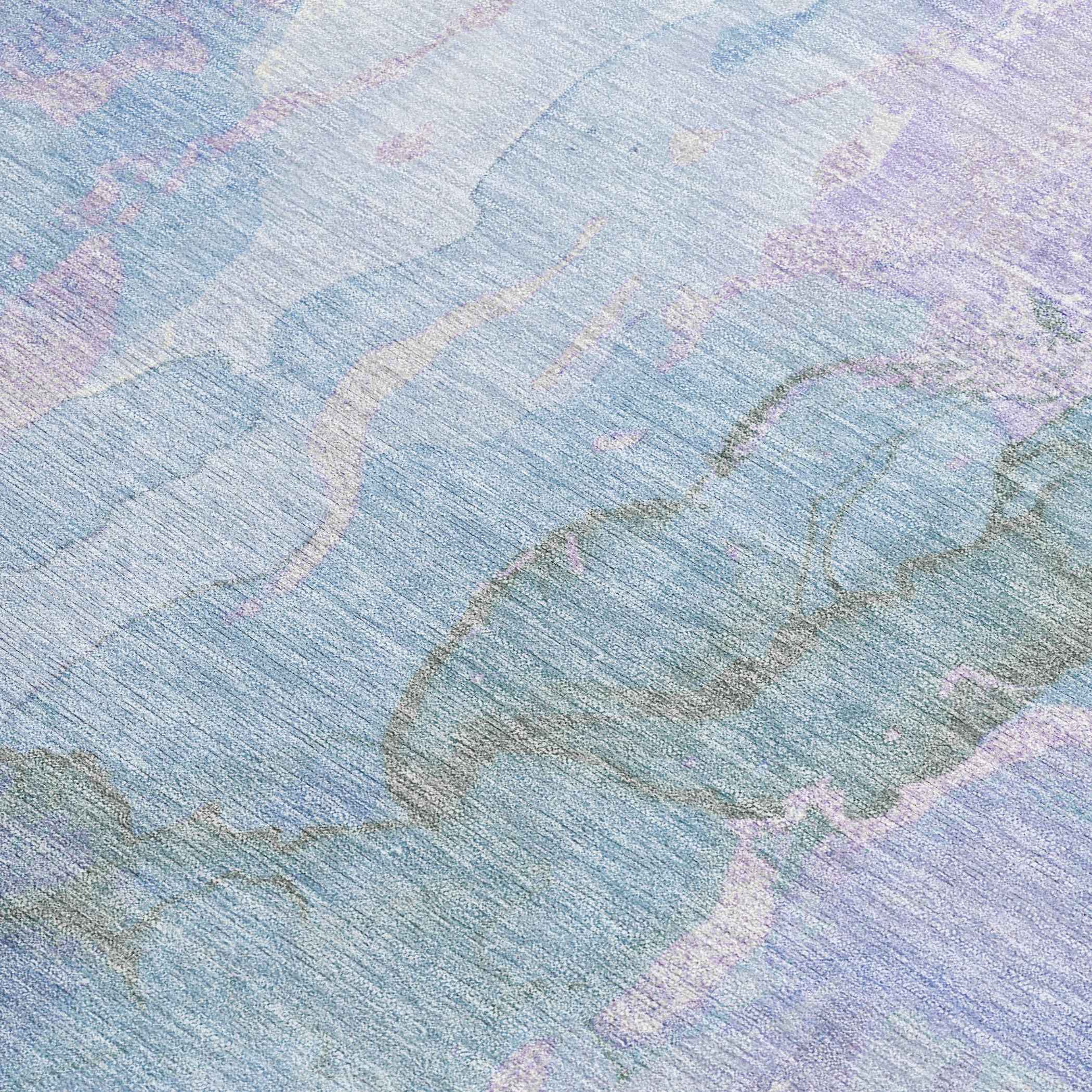 8' X 10' Lavender And Sky Blue Abstract Washable Indoor Outdoor Area Rug