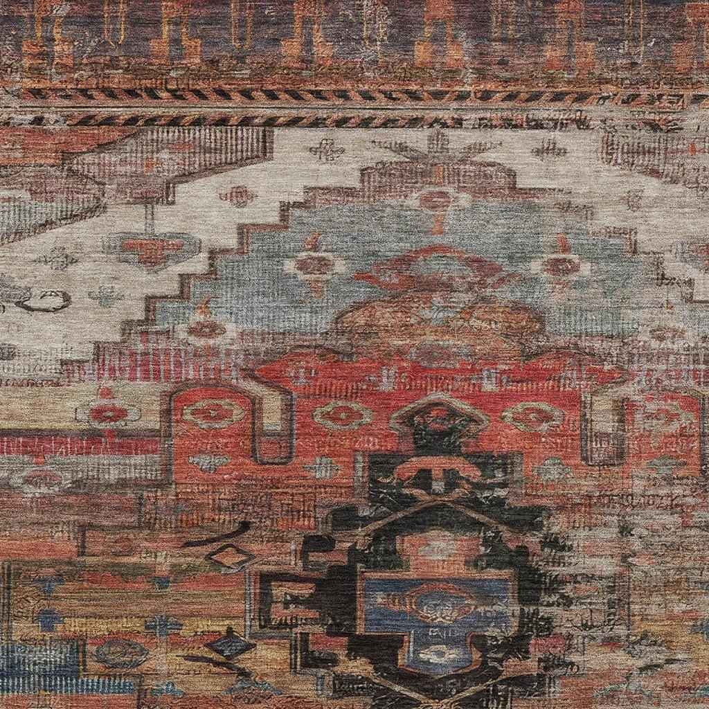 5' X 8' Rust Ivory And Gray Tribal Washable Indoor Outdoor Area Rug