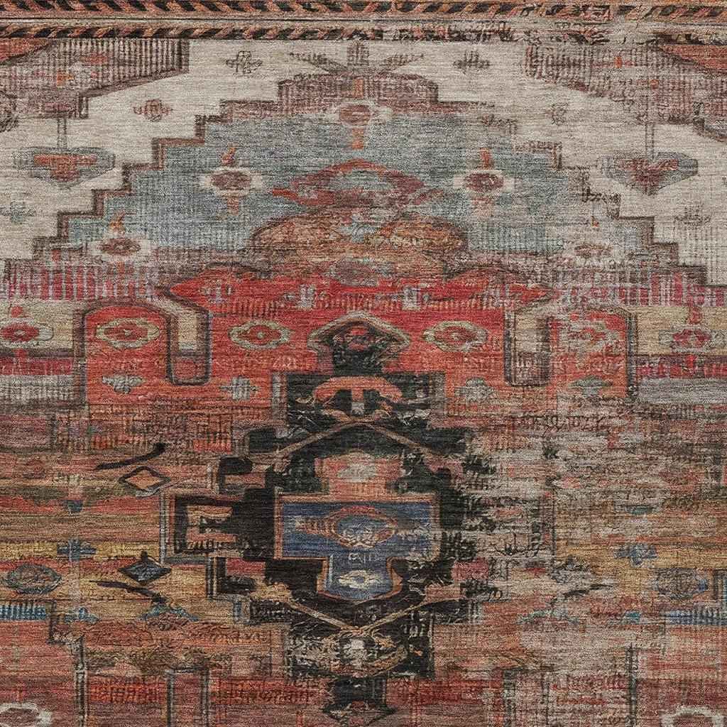 3' X 5' Rust Ivory And Gray Tribal Washable Indoor Outdoor Area Rug