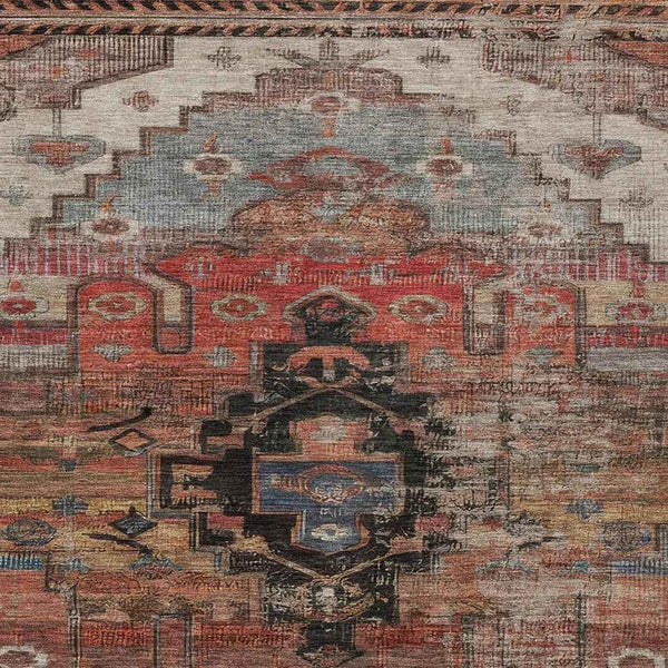 3' X 5' Rust Ivory And Gray Tribal Washable Indoor Outdoor Area Rug