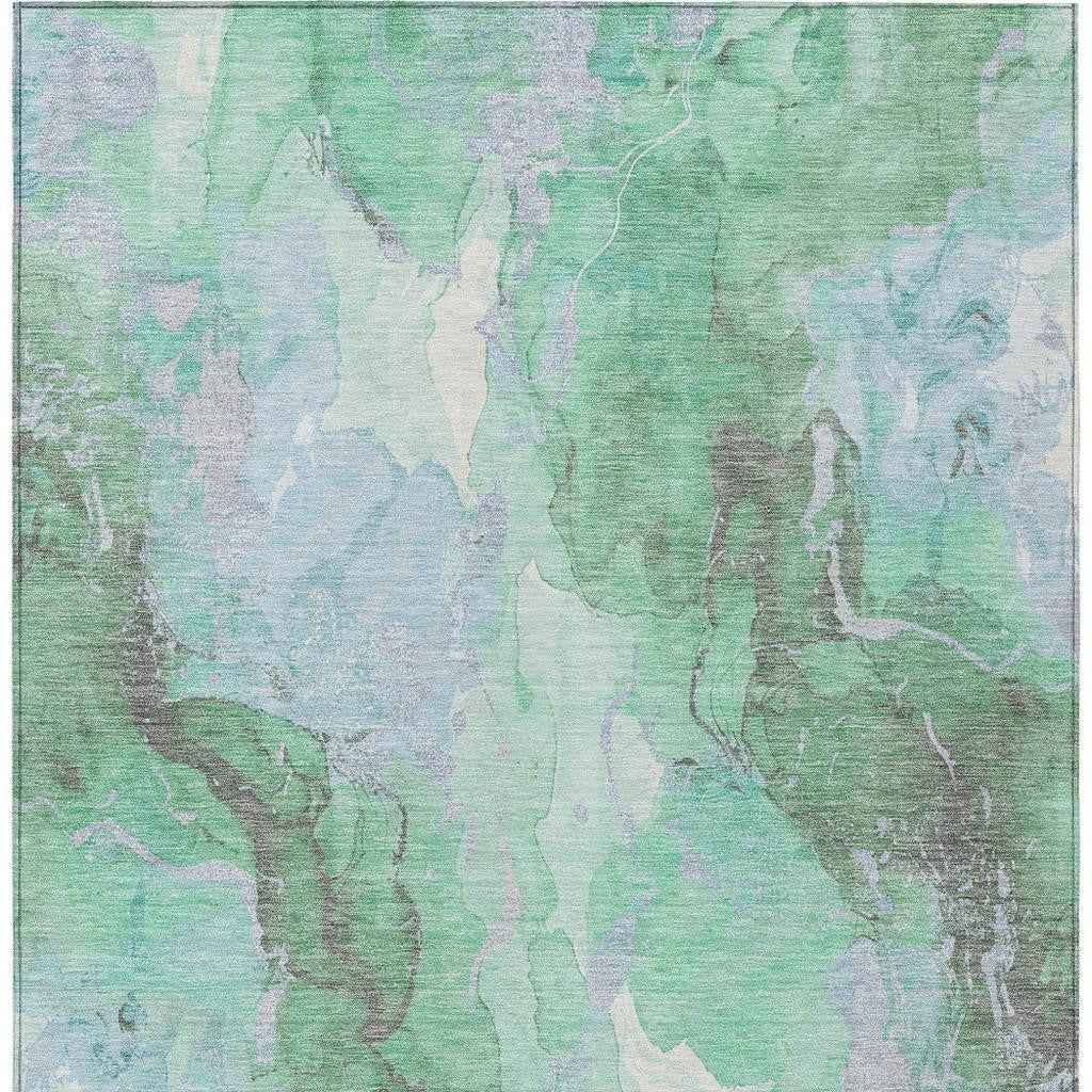 5' X 8' Pale Aqua And Mint Green Abstract Washable Indoor Outdoor Area Rug