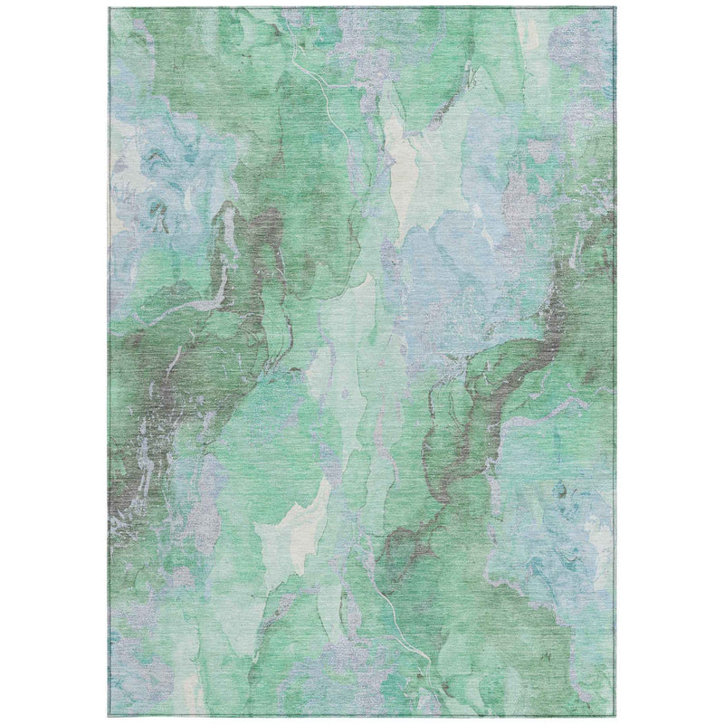 3' X 5' Pale Aqua And Mint Green Abstract Washable Indoor Outdoor Area Rug