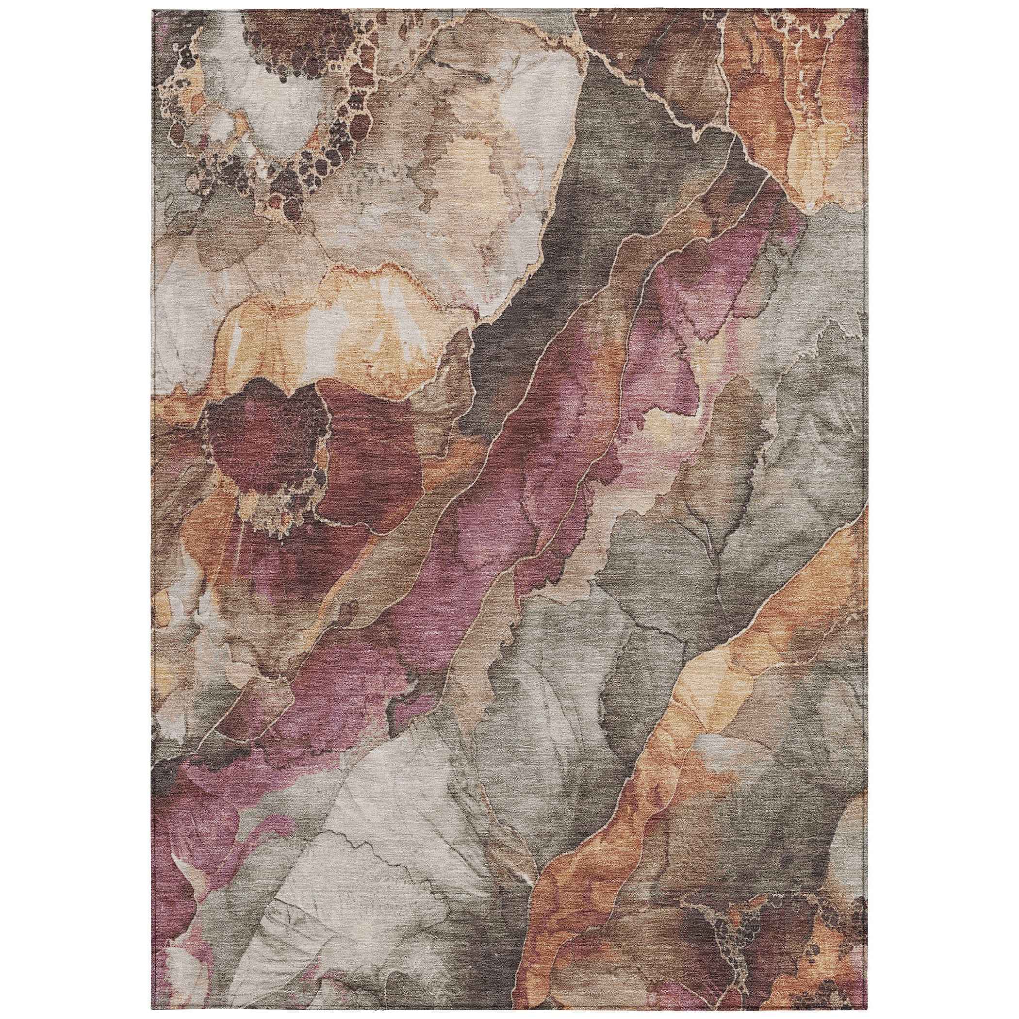 5' X 8' Khaki And Blush Floral Washable Indoor Outdoor Area Rug