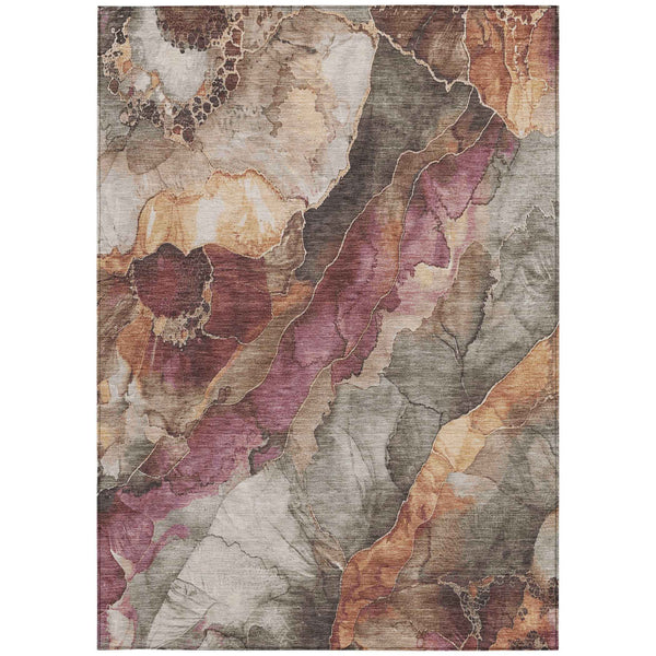 5' X 8' Khaki And Blush Floral Washable Indoor Outdoor Area Rug