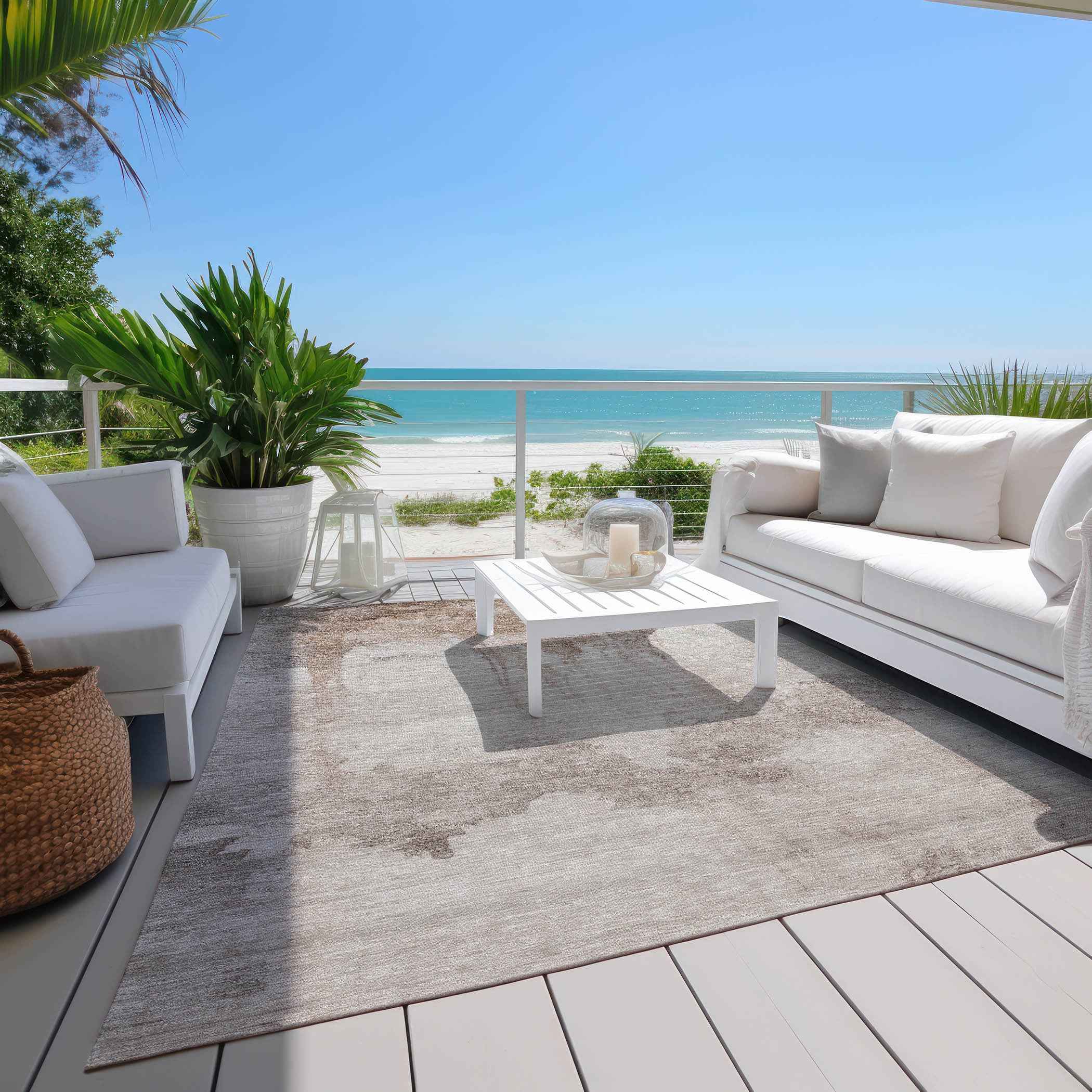 8' X 10' Taupe And Ivory Abstract Washable Indoor Outdoor Area Rug