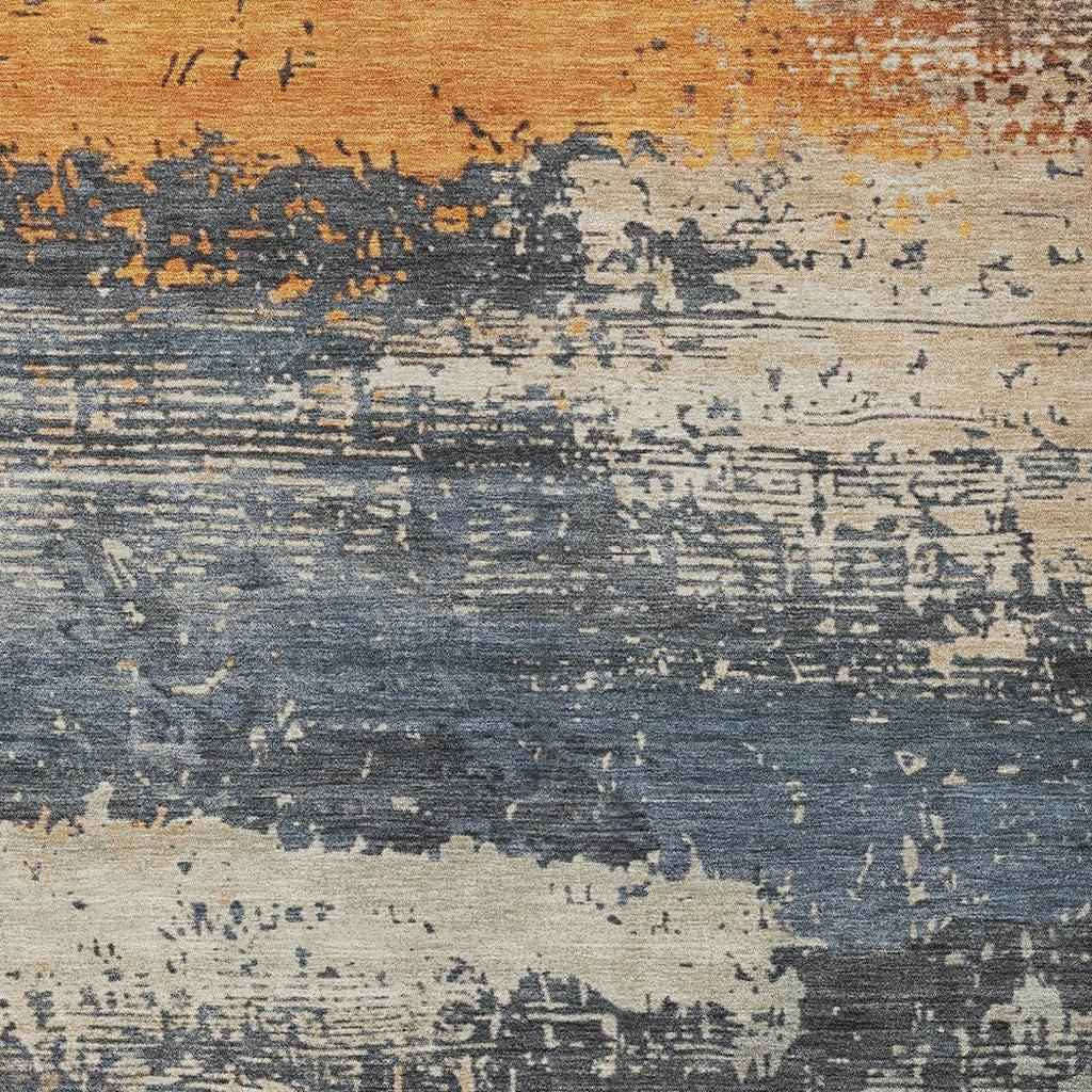 8' X 10' Blue Gray And Orange Abstract Washable Indoor Outdoor Area Rug
