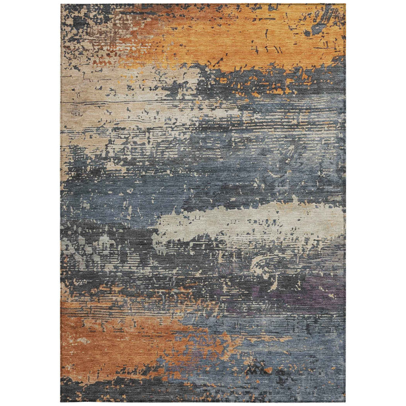 8' X 10' Blue Gray And Orange Abstract Washable Indoor Outdoor Area Rug