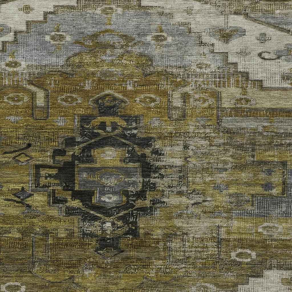 5' X 8' Brown Ivory And Gray Tribal Washable Indoor Outdoor Area Rug