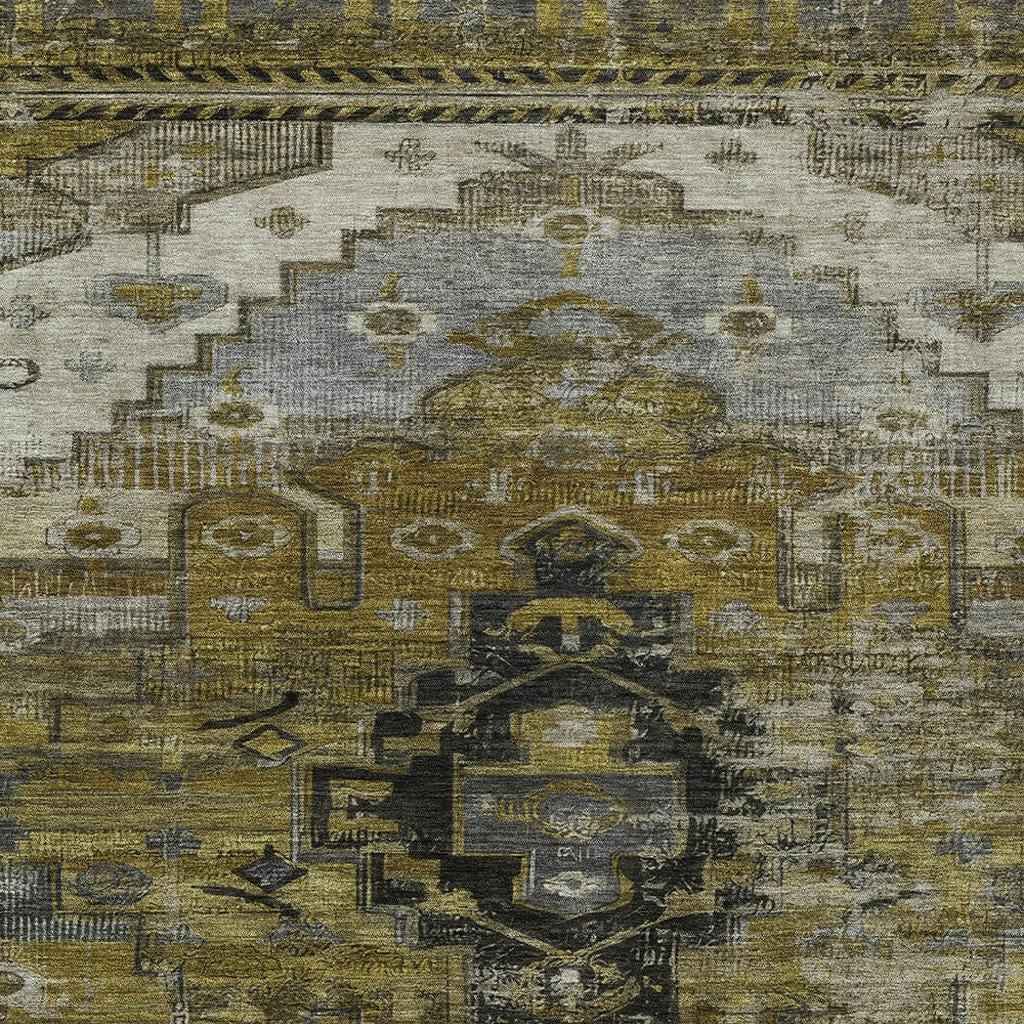 3' X 5' Brown Ivory And Gray Tribal Washable Indoor Outdoor Area Rug