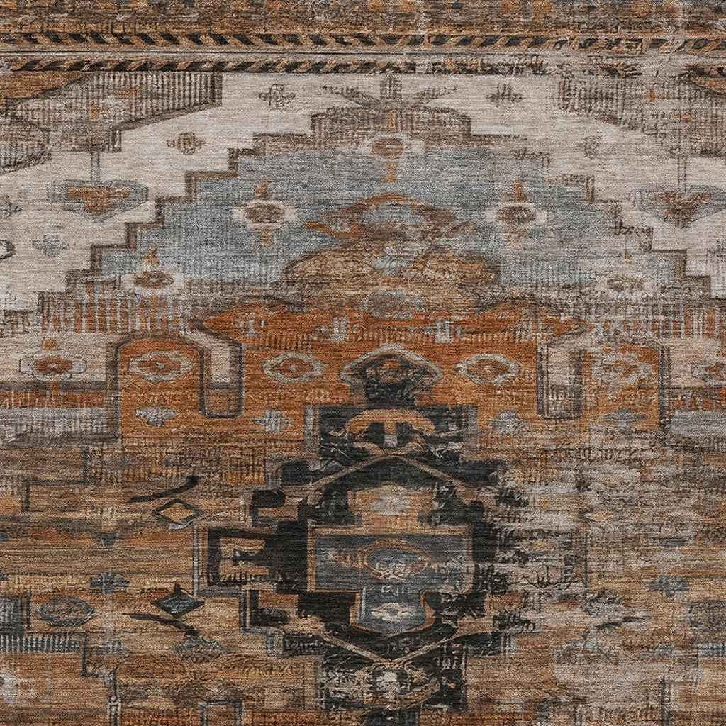 8' X 10' Terra Cotta Rust And Gray Tribal Washable Indoor Outdoor Area Rug