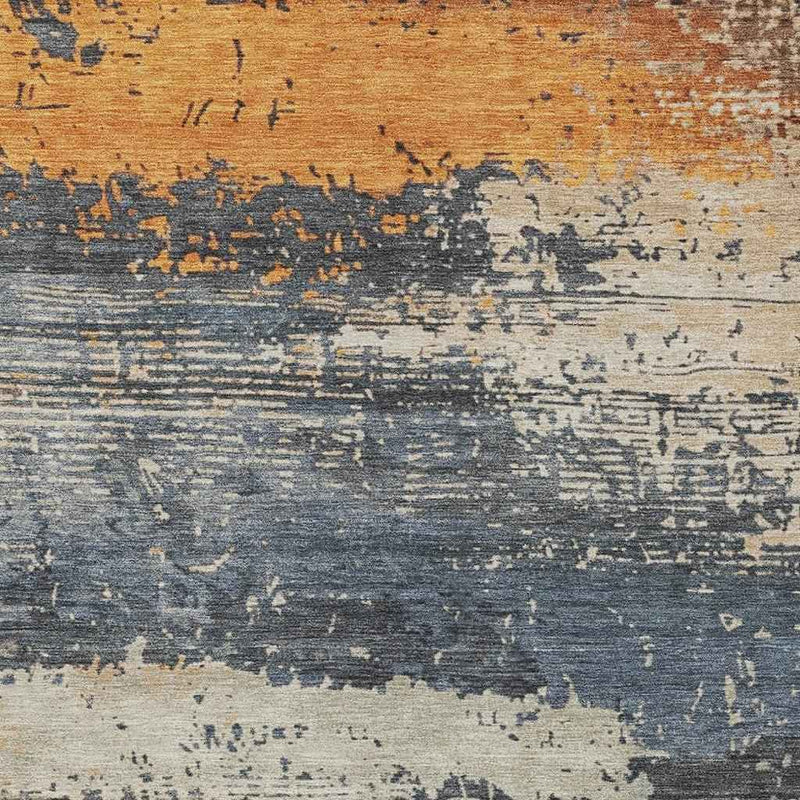 9' X 12' Blue Gray And Orange Abstract Washable Indoor Outdoor Area Rug