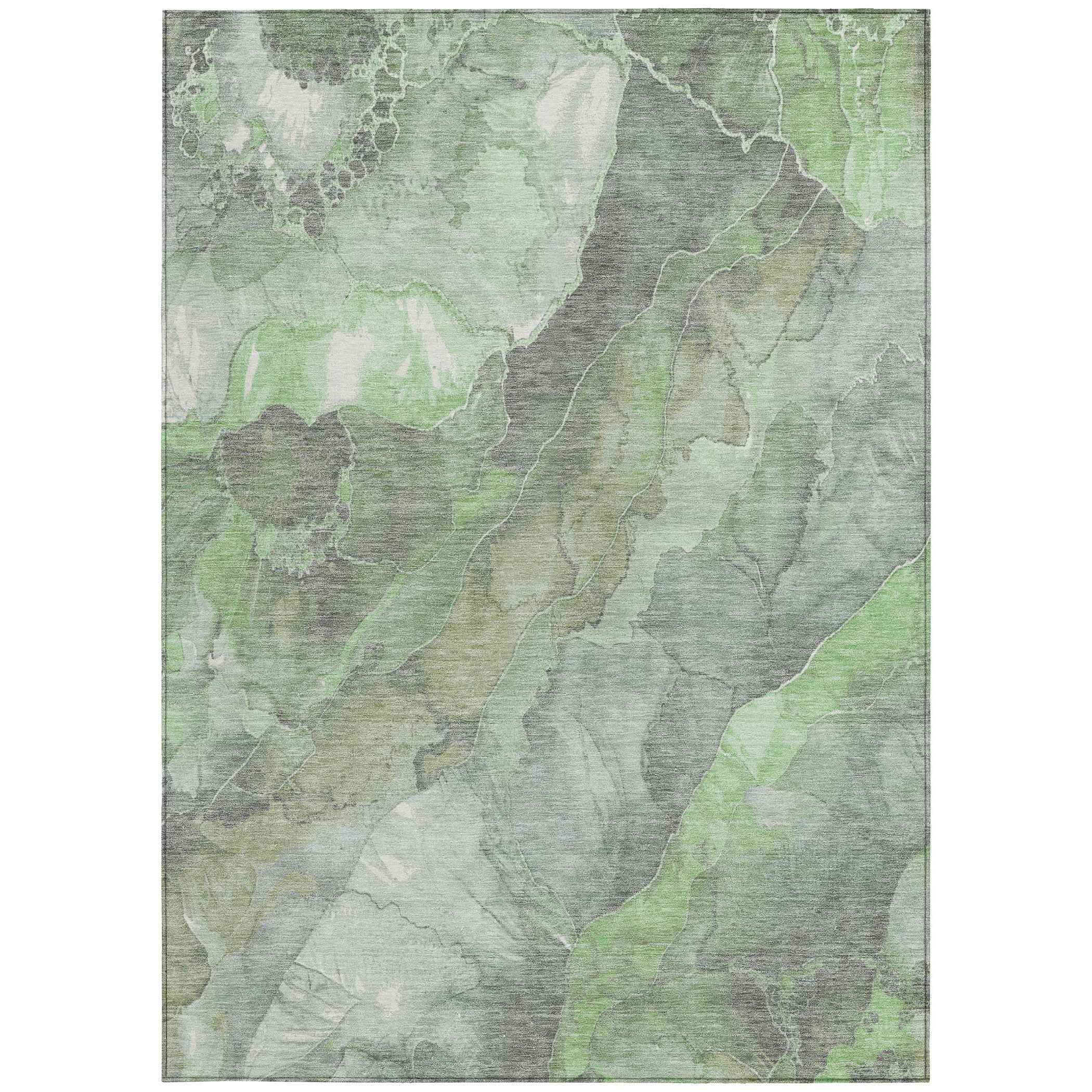 9' X 12' Green And Gray Floral Washable Indoor Outdoor Area Rug