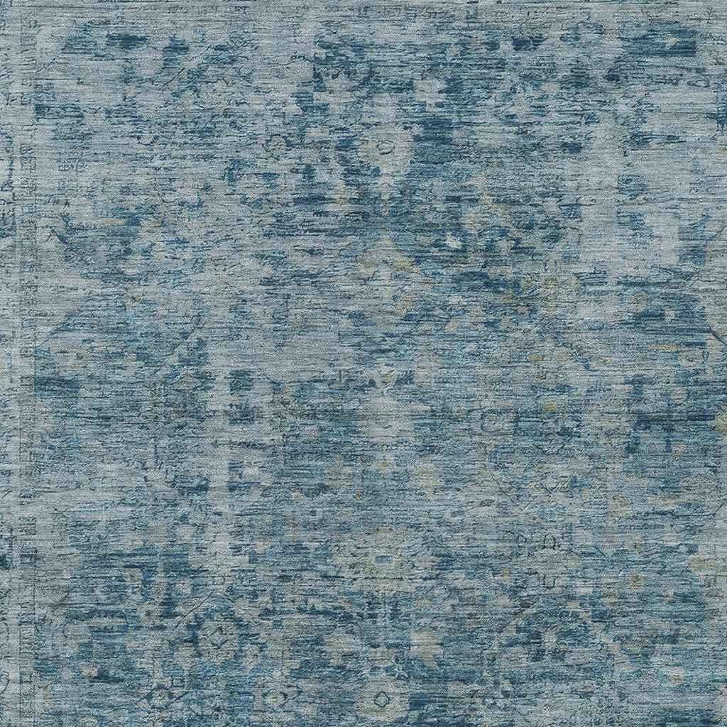5' X 8' Blue And Gray Abstract Washable Indoor Outdoor Area Rug