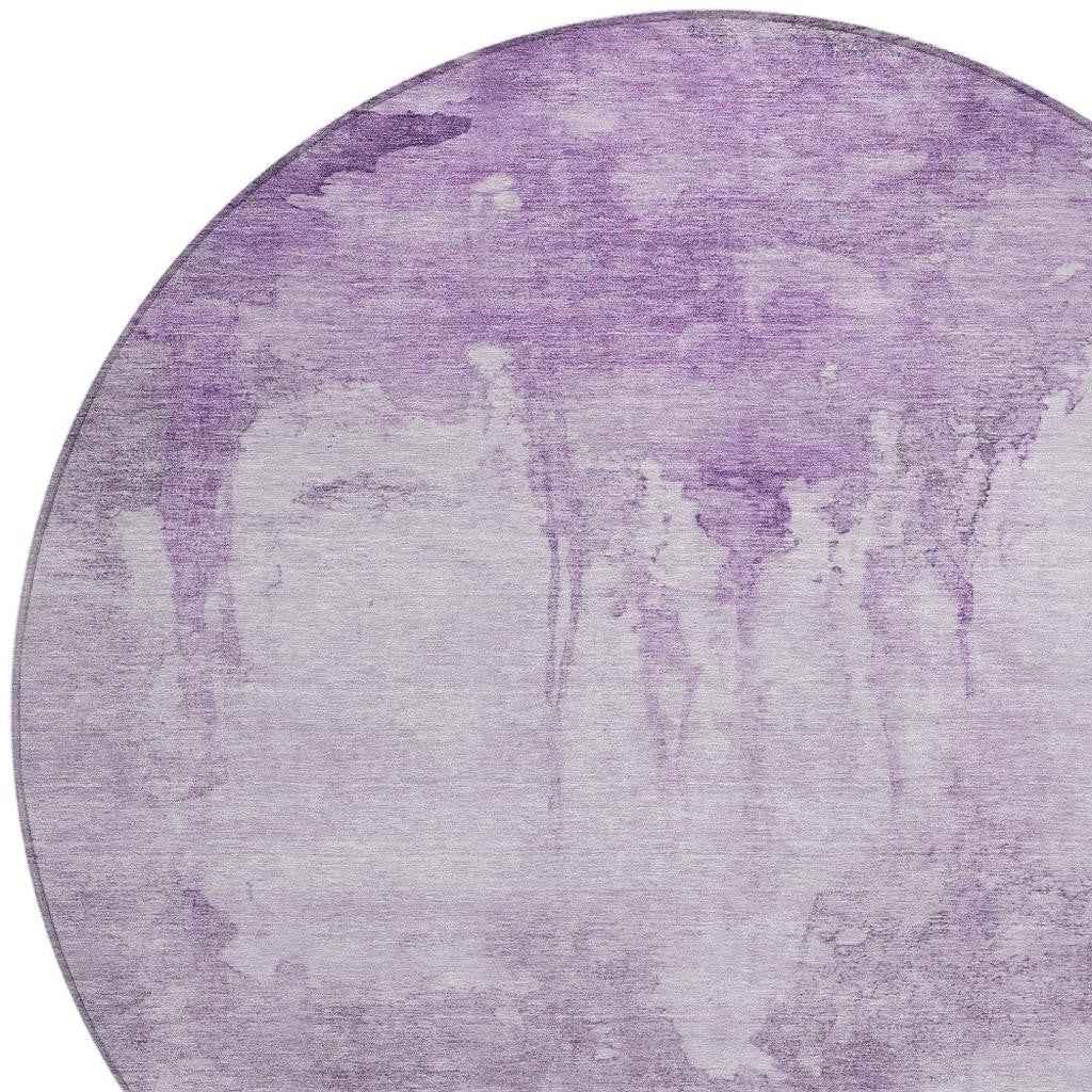 8' Lavender And Lilac Round Abstract Washable Indoor Outdoor Area Rug