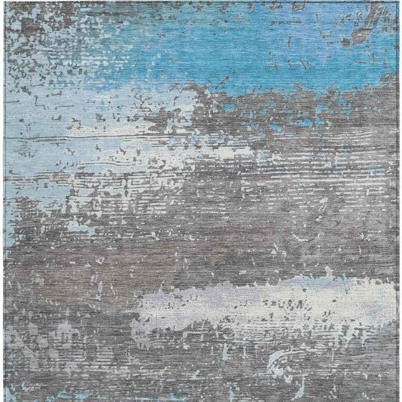3' X 5' Teal Blue Gray And Silver Abstract Washable Indoor Outdoor Area Rug