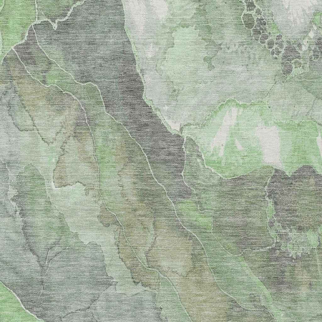 3' X 5' Green And Gray Floral Washable Indoor Outdoor Area Rug