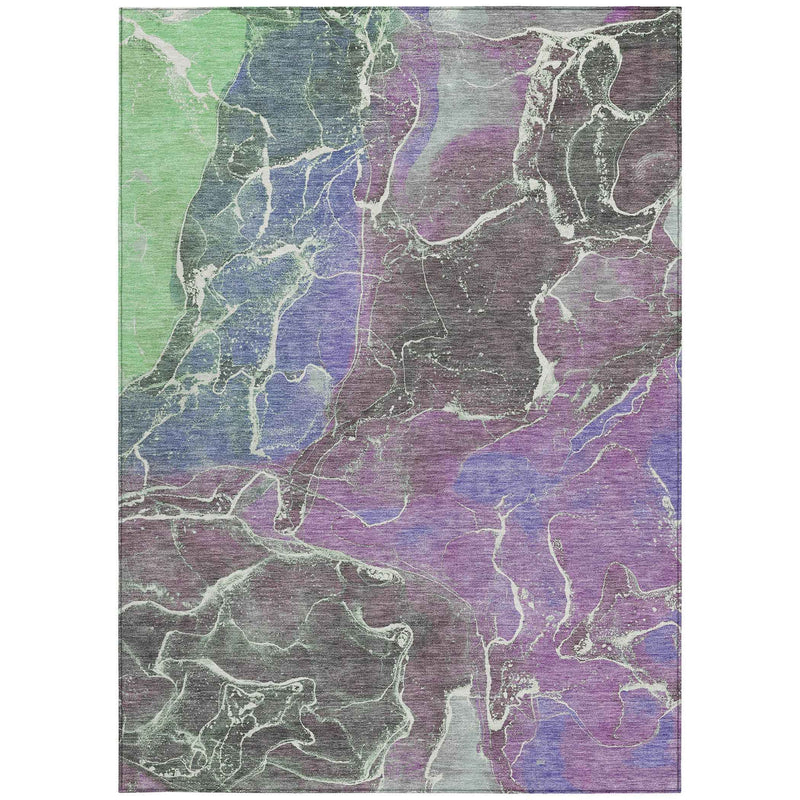 8' X 10' Purple Gray And Mint Green Abstract Washable Indoor Outdoor Area Rug