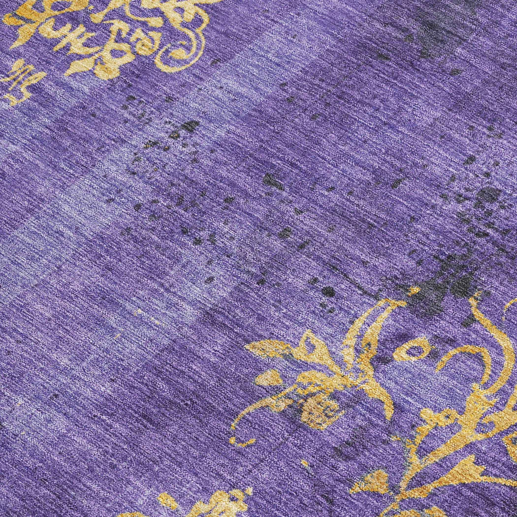 3' X 5' Purple And Gold Floral Washable Indoor Outdoor Area Rug