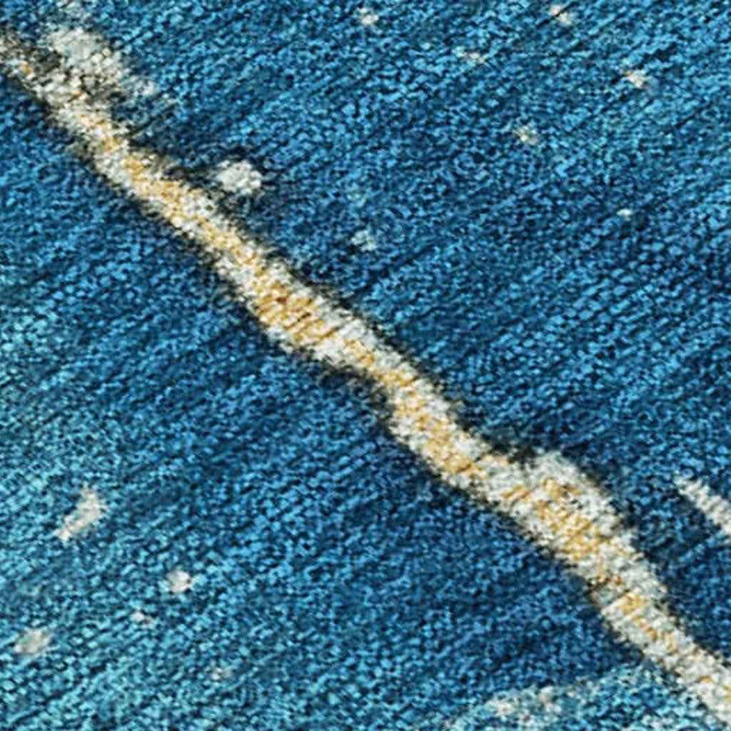 9' X 12' Teal Blue And Gold Abstract Washable Indoor Outdoor Area Rug