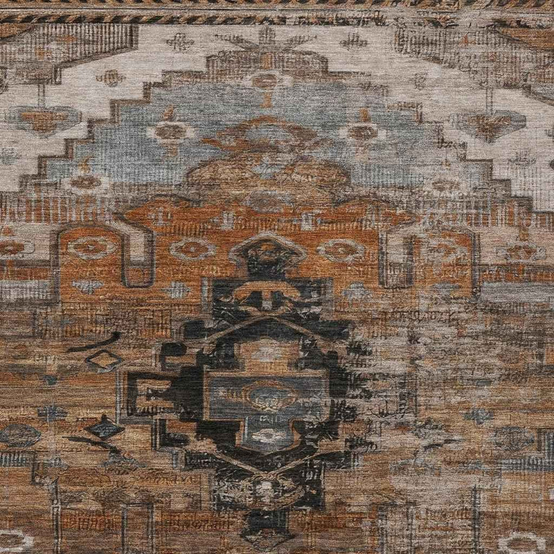3' X 5' Terra Cotta Rust And Gray Tribal Washable Indoor Outdoor Area Rug