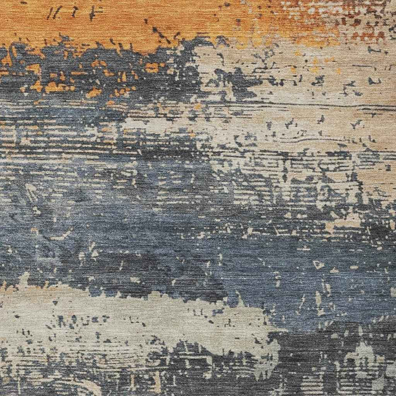 10' X 14' Blue Gray And Orange Abstract Washable Indoor Outdoor Area Rug