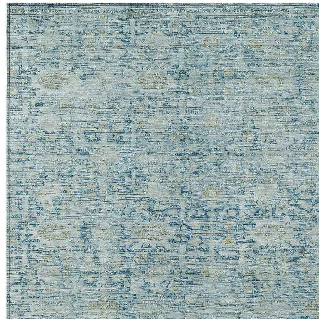 3' X 5' Blue And Ivory Oriental Washable Indoor Outdoor Area Rug