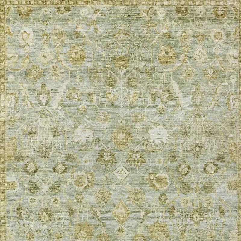 10' X 14' Sage And Ivory Oriental Washable Indoor Outdoor Area Rug