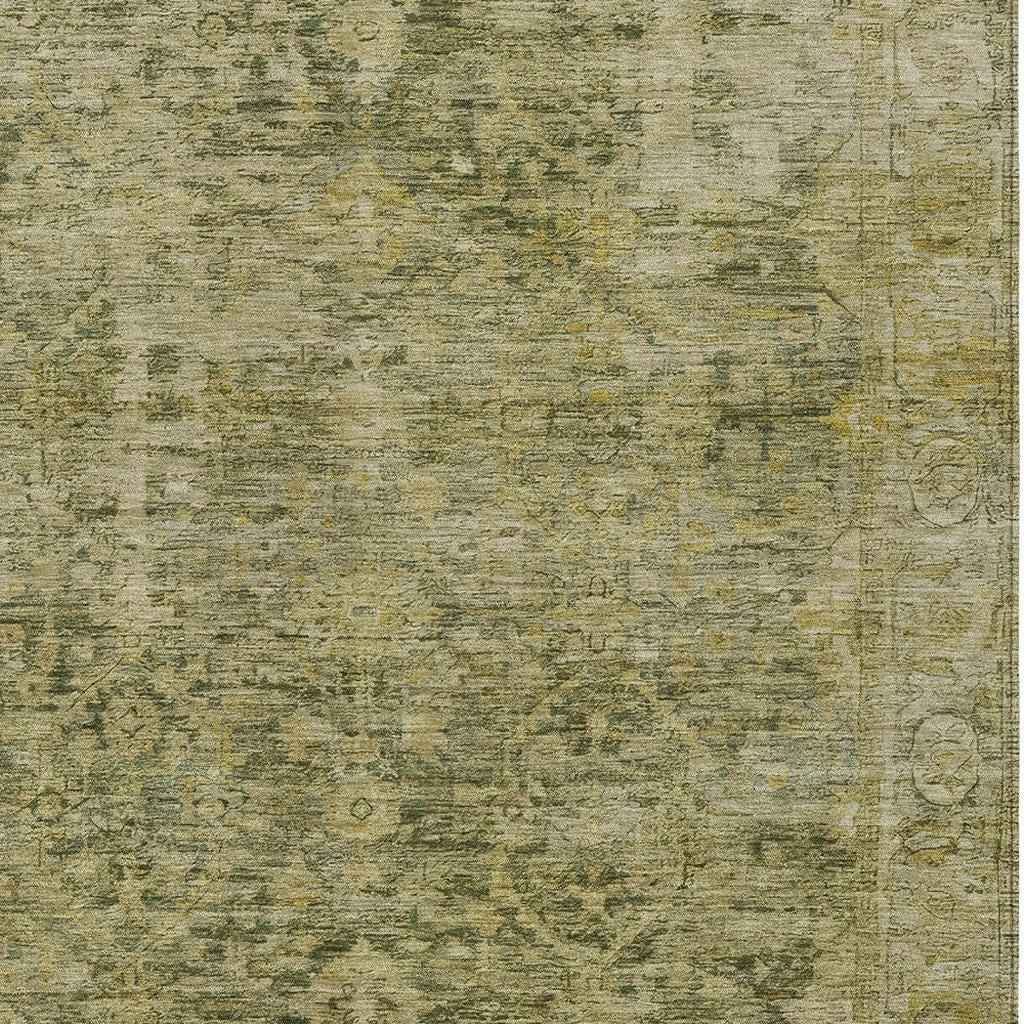 8' X 10' Green And Gold Abstract Washable Indoor Outdoor Area Rug