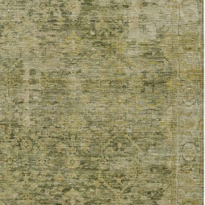 8' X 10' Green And Gold Abstract Washable Indoor Outdoor Area Rug