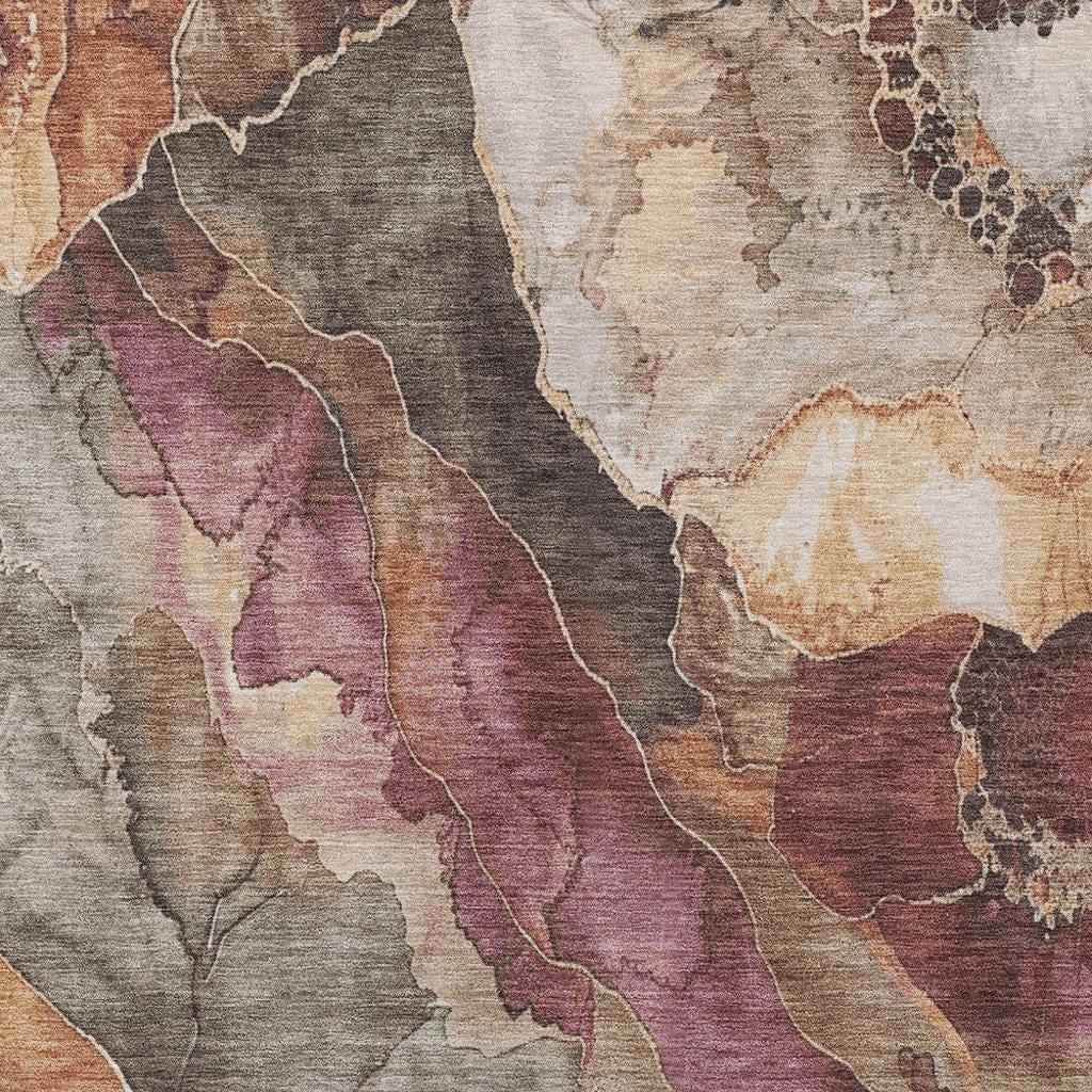 8' X 10' Khaki And Blush Floral Washable Indoor Outdoor Area Rug