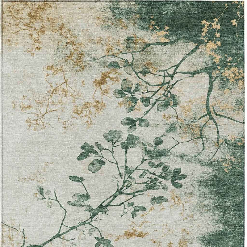 3' X 5' Emerald Ivory And Gold Floral Washable Indoor Outdoor Area Rug