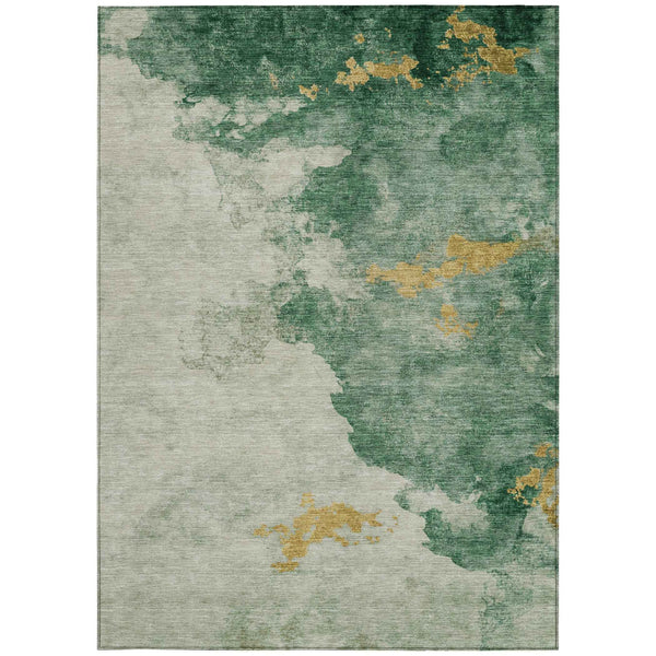 10' X 14' Emerald Sage And Ivory Abstract Washable Indoor Outdoor Area Rug
