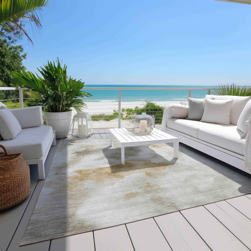 3' X 5' Beige Copper And Gray Abstract Washable Indoor Outdoor Area Rug