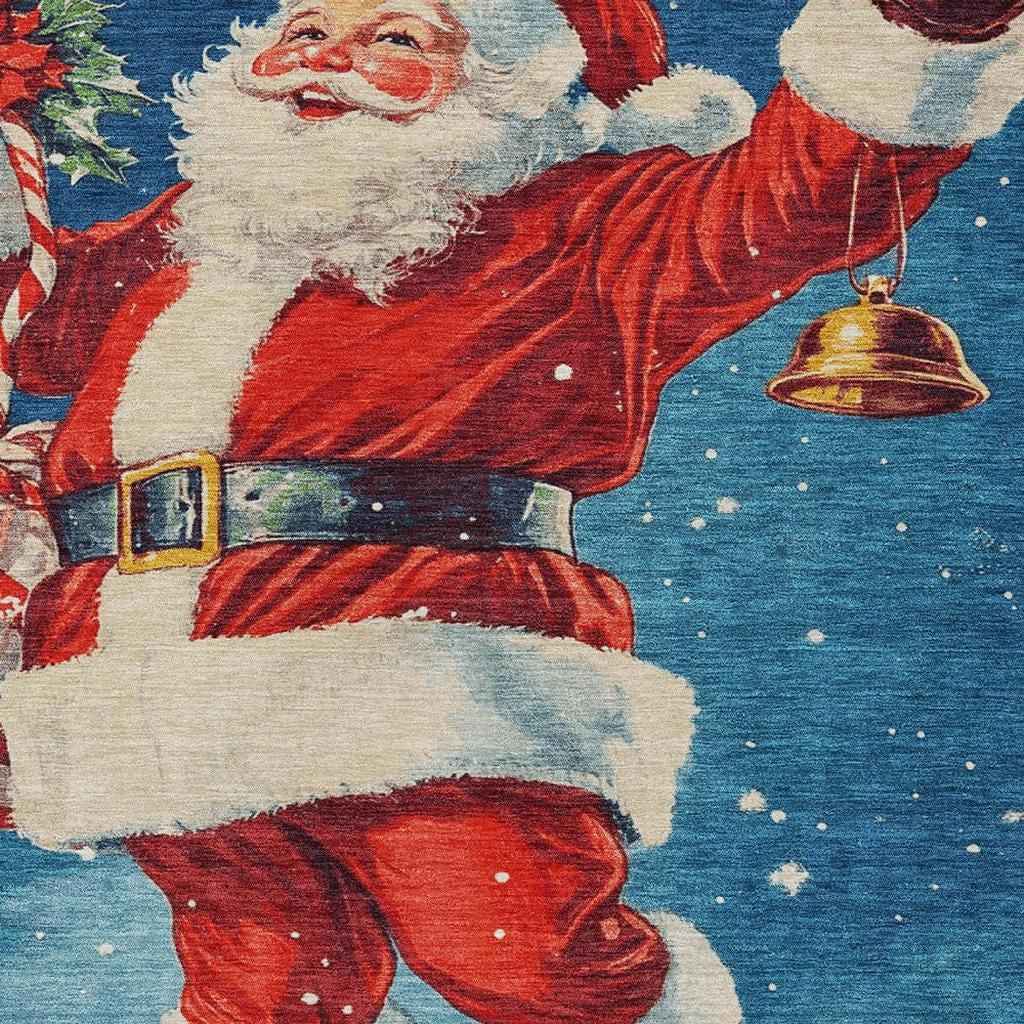 3' X 5' Blue Red White Green And Gold Floral Washable Indoor Outdoor Area Rug